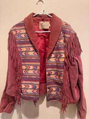 Vintage Lariat Fringe Suede Jacket - Pink